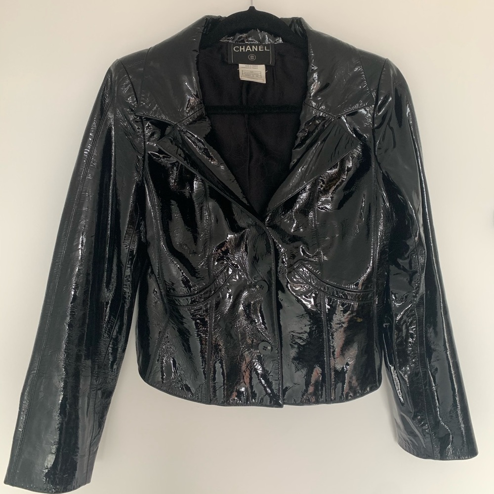 Chanel Black Patent Leather Short Waisted Blazer